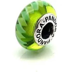 Authentic Pandora Retired Green Zig Zag Murano Glass Charm.